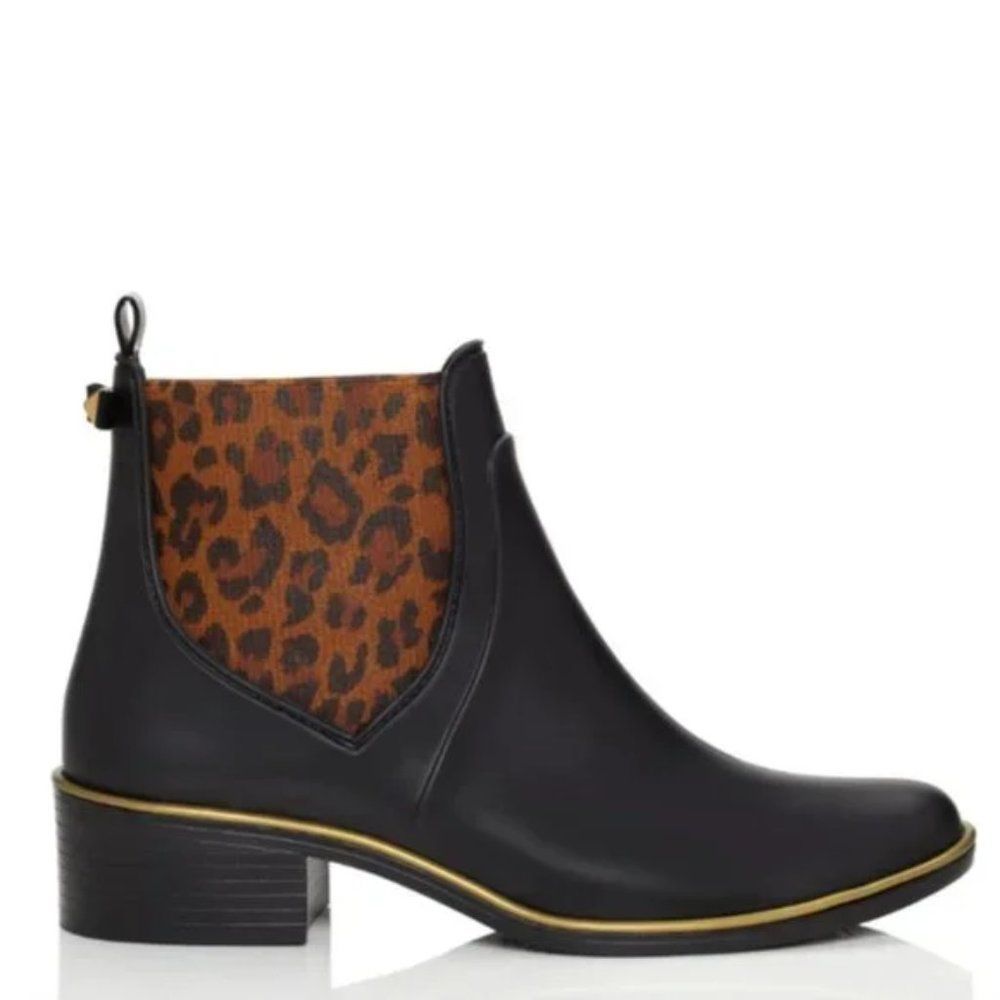 NIB Kate Spade Sedgewick Domina Leopard Print Chelsea Ankle Rain Boots Size 9 M
